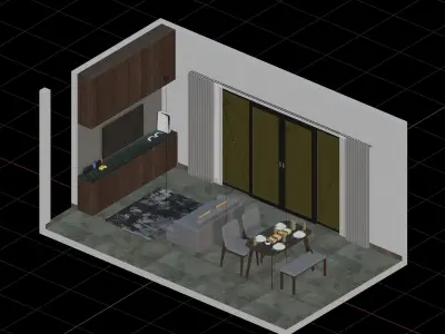 Isometric Open Space Living Dining Room 3D model
