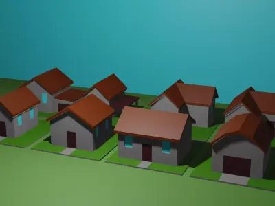 8 Lowpoly Houses 3d model Low-poly 3D model