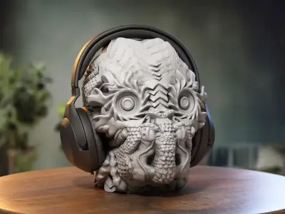 Skull robot dragon Headphone Stand Cyborg skull dragon Headset  3D print model
