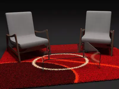 tow chairs mixte wood and clothe 3D model