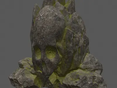 skull mosy rock Low-poly 3D model