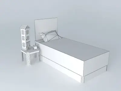 Bed bedroom with and nightstand Free 3D model
