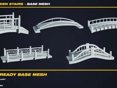 20 Wooden Stairs Base Mesh - VOL 14 - Game Ready Low-poly 3D model