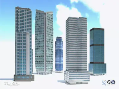 High Rise City Building BUNDLE Low-poly 3D model