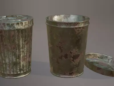 Rusty Metal Trash Can Low-poly 3D model