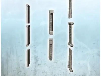 Set of low walls with wooden posts 4 3D print model