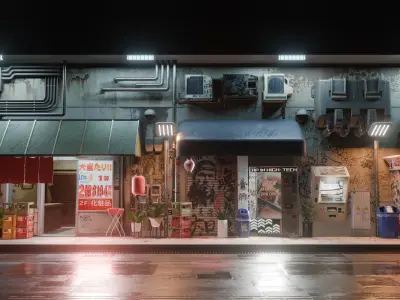 Cyberpunk Street And Vending Machine Low-poly 3D model