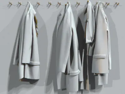 Jackets three coats hanging on wall 3D model