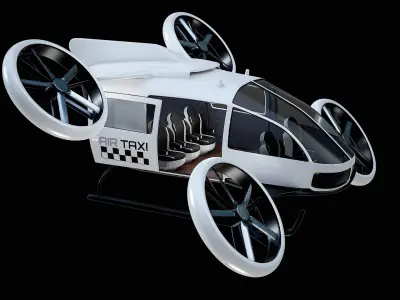  Rigged Flying Taxi Concept Air-Taxi White PBR 