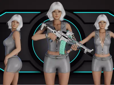 Lokha 3d SciFi low Poly Girl model with HQ Quality PBR Texture  Low-poly 3D model