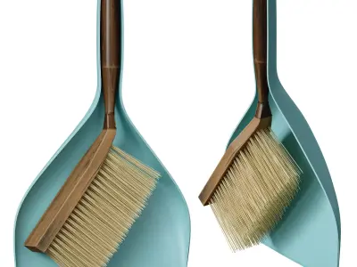 Dustpan with brush Plastic dustpan with wooden brush 3D model