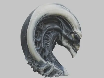 HR Giger Alien Bust  Xenomorph Creature Low-poly 3D model