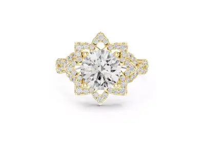 Floral Halo Diamond Engagement Ring Vintage Round Ring CAD 3D print model
