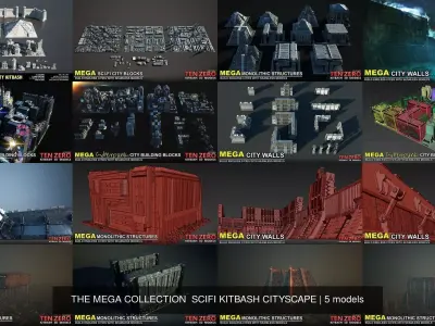 THE MEGA COLLECTION  SCIFI KITBASH CITYSCAPE 3D Model Pack