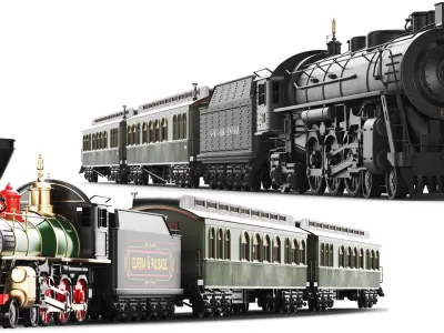  Two Full Detailed Steam Trains With Interior 
