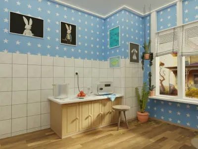 Home Kitchen Interior Environment Cartoon Style 3D model