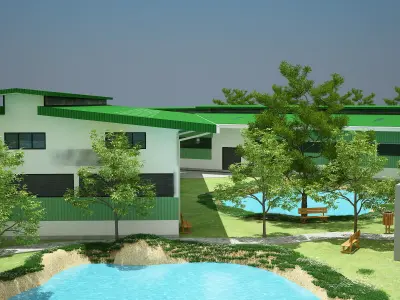  FACTORY WITH GARDEN Low-poly 3D model