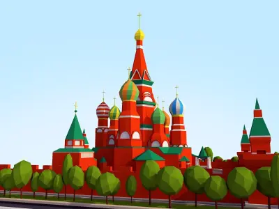 Cartoon Lowpoly Kremlin Landmark Low-poly 3D model