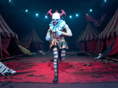 Demon Clown with Grinning Face in Ruined Circus Low-poly 3D model