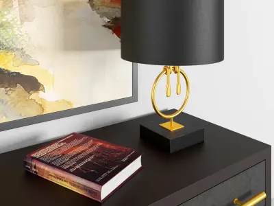 console painting of autumn trees on table 3D model
