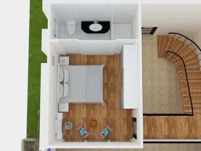 Axonometric View small villa Low-poly 3D model