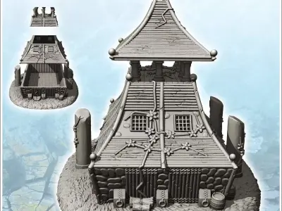 Large curved-roof medieval building with upstairs terrace and st 3D print model