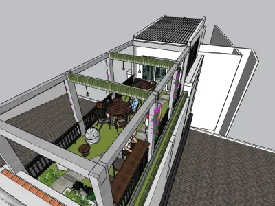 ROOFTOP GARDEN WITH INTERIOR 3D model