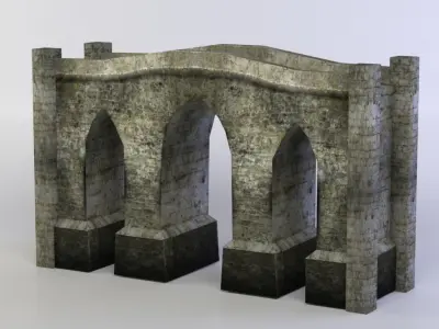 Bridge stone wall with door in middle Low-poly 3D model