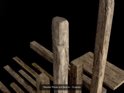 Wooden Planks Poles  Arches and Beams 52 pieces and four assets 3D Model Pack