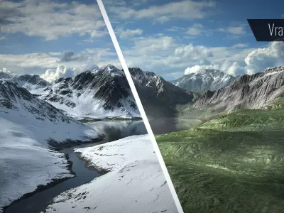 Mountain Lake Summer and Winter Textures Low-poly 3D model