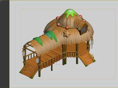 beach room thatched cottage 3D model