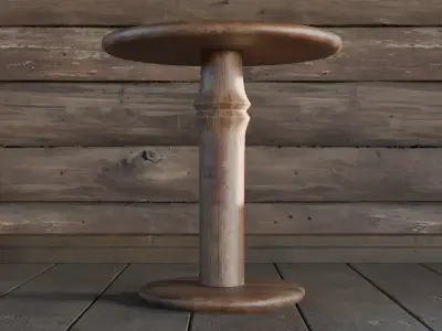 Rustic Round Side Table - Country Wooden Furniture Free 3D model