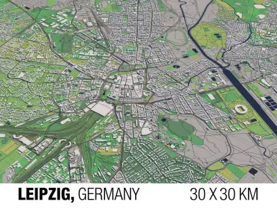 Leipzig Germany 30x30km 3D City Map 3D model