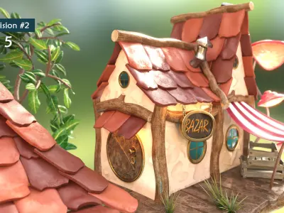 Subdivision LowPoly Fairy Treehouse Low-poly 3D model