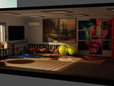 Family Gym Scene Low-poly 3D model