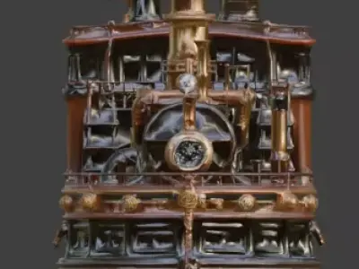 Stylized 3D Steampunk Passenger Riverboat Low-poly 3D model