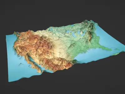 United States Map Topography Low-poly 3D model