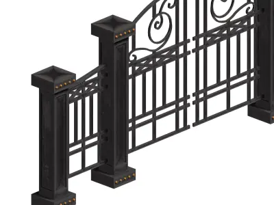 Aluminum door fence set Low-poly 3D model