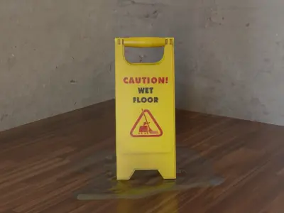 plastic caution wet sign placed on wet floors indoors Free 3D model