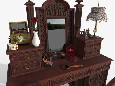 Victorian dressing table - openable Low-poly 3D model