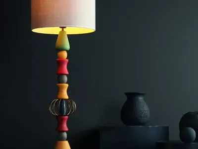 Modern Wooden Floor Lamp 3D Model 3ds Max CAD Textured Colored Low-poly 3D model