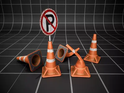 Used Road Props  Game-Ready   Low-poly 3D model