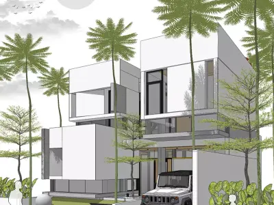 Modern Minimalist White House 3D Model Contemporary Design 3D model