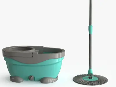 Mop And Bucket Low-poly 3D model