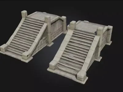 Stone Stairs Duo  Dual Paths of Ancient Design 3D model