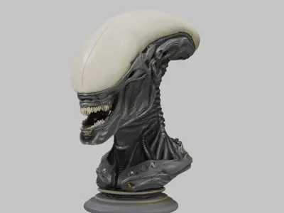 Alien Xenomorph Elongated Skull Head Bust High-Poly Sci-Fi  3D model