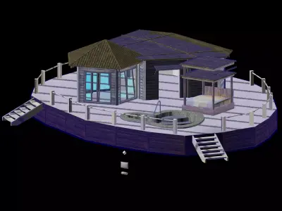 Bungalow with pool Low-poly 3D model