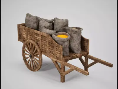 Medieval Cart with Grain Sacks  Game Ready 3D Asset Low-poly 3D model