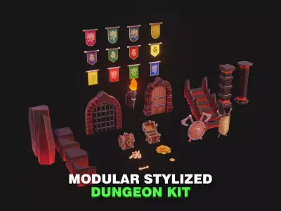 Modular Stylized Dungeon Kit Low-poly 3D Model Low-poly 3D model