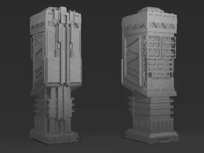 Scifi Futuristic skyscraper  Low-poly 3D model
